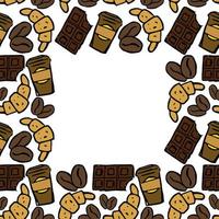 Seamless pattern with coffee, croissant and chocolate icons. vector food icons with place for text