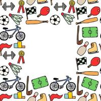 Colored seamless vector sports icons with place for text. Doodle vector with sport icons on white background. Vintage sport pattern