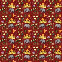 Colored seamless pattern with doodle indian icons. Indian vector icons.  you can use this as a background for a wedding card or greeting