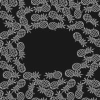 Seamless pineapple pattern with place for text. Doodle vector with pineapple icons on black background. Vintage pineapple pattern