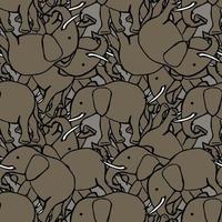 World Elephant Day. Seamless pattern with grey elephant icons. Doodle elephant on grey background. vector