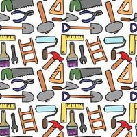 Colored seamless construction tools pattern. Doodle vector with construction tools icons. Vintage construction tools icons