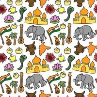 Colored seamless pattern with doodle indian icons. Indian vector icons.  you can use this as a background for a wedding card or greeting