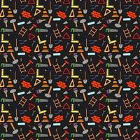 Colored construction build icons pattern. seamless doodle pattern with tools for construction. vector illustration on the theme of construction on dark background