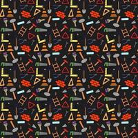 Colored construction build icons pattern. seamless doodle pattern with tools for construction. vector illustration on the theme of construction on dark background