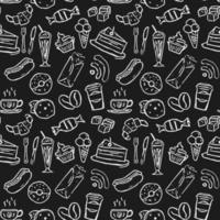 Seamless cafe vector pattern.Seamless coffee shop vector patter.Doodle vector with cafe icons on black background. Vintage coffe shop icons,sweet elements background for your project, menu, cafe shop