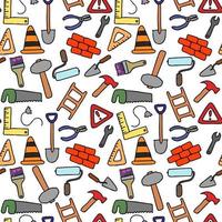 Colored construction build icons pattern. seamless doodle pattern with tools for construction. vector illustration on the theme of construction on white background