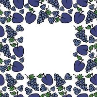 grape and plum on white background. vector food icons. Colored seamless pattern with blue fruit icons