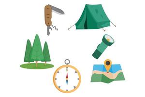 camping elements or icons collection on white background vector