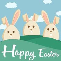 set of cute easter bunny or rabbit with happy easter text vector