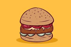 linda hamburguesa sabrosa con un estilo dibujado a mano o garabato de color vector