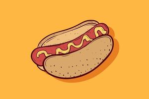 tasty colored hot dog with hand drawn style on orange background vector