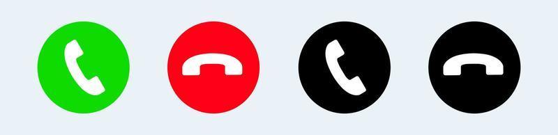 Simple green, red and black telephone call symbol isolated. Phone icon collection. vector