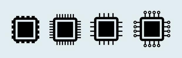 icono de fichas establecido en color negro. icono de vector de chip electrónico aislado.