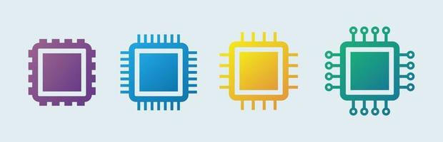 Electronic chip vector icon isolated. Circuit board icon set in gradient colors.