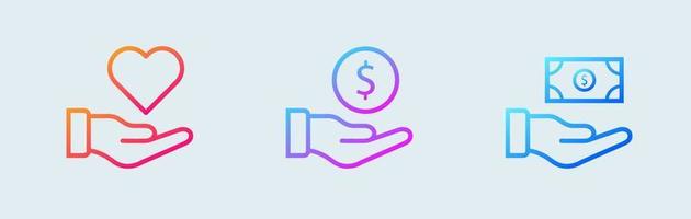 Donate icon vector in gradient style. Donation icon set.