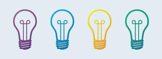 conjunto de iconos de línea de lámpara de colores. vector de signo de lámpara de idea.
