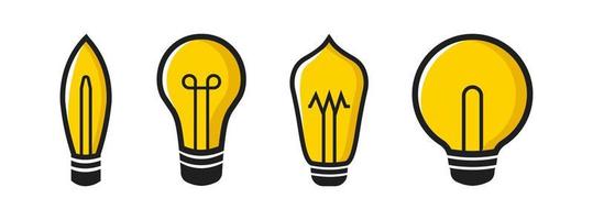 símbolo simple de bombilla o lámpara en colores amarillos. conjunto de ilustración de vector de lámpara de idea.