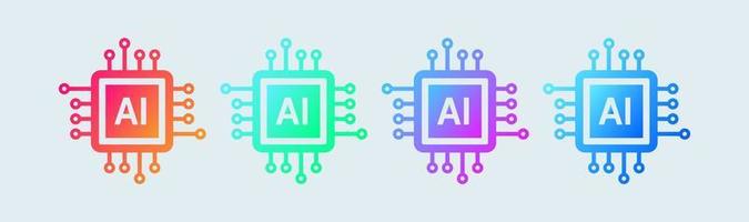 Circuit board icon set in gradient style. Computer chip circuit board flat icon for apps and websites. vector