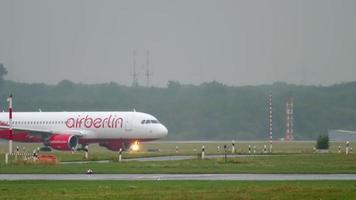 Airplane taxiing at rainy weather