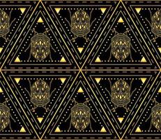 patrón impecable con escarabajos dorados en un adorno triangular vector