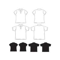 Hand drawn vector illustration of blank men and women short sleeve polo shirt design template. Front and back shirt sides. White and black.
