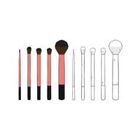 Hand drawn vector illustration of cosmetic makeup brush set on white background.