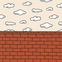 Hand drawn vector illustration of cloud and red brick wall. Doodle wallpaper