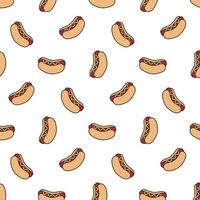 Hand drawn vector illustration of hot dog pattern in cartoon style.