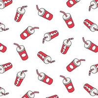 Hand drawn vector illustration of soft drink cup pattern in cartoon style.