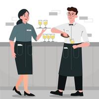 Professional Waiter and Waitress vector