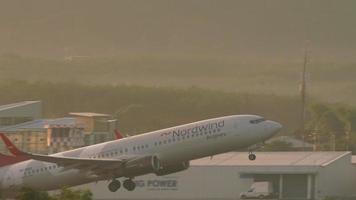 Nordwind Boeing 737 climbing up, departure from Phuket airport video