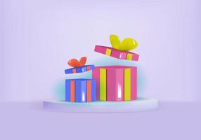 Abstract vector of 3d form. Product display presentation with colorful gift box. Minimum wall scene.