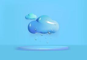 3d blue cloud and water drop. vector illustration.