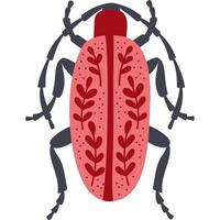 bicho con flores. diseño botánico de escarabajo decorativo. insectos para carteles y tarjetas. colores vivos y brillantes. icono de símbolo de insectos dibujados a mano vector