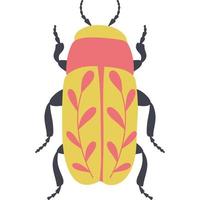 Bug with flowers. Decorative beetle botanical design. Insects for posters and cards. Bright vivid colors. Hand drawn insects symbol icon vector