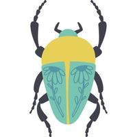 bicho con flores. diseño botánico de escarabajo decorativo. insectos para carteles y tarjetas. colores vivos y brillantes. icono de símbolo de insectos dibujados a mano vector