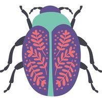 Bug with flowers. Decorative beetle botanical design. Insects for posters and cards. Bright vivid colors. Hand drawn insects symbol icon vector