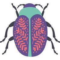 bicho con flores. diseño botánico de escarabajo decorativo. insectos para carteles y tarjetas. colores vivos y brillantes. icono de símbolo de insectos dibujados a mano vector