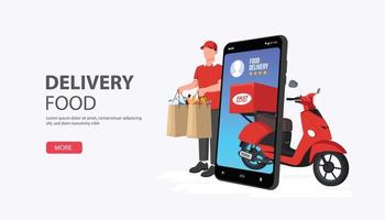 Delivery truck. Man sending delivery package with van, delivery service concept on laptop. vector