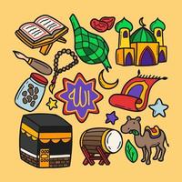 colección de ilustraciones de iconos vectoriales ramadan kareem. garabato dibujado a mano ramadán kareem vector