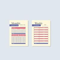 Monthly, weekly budget planner. Format A4. Business management logbook. Task planner checklist. Vector graphic set for budget organization.