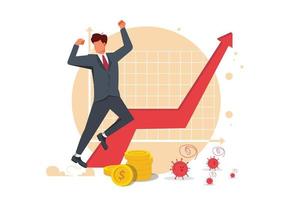 Reopening happy businessman with Chart graph and coins vector - illustration