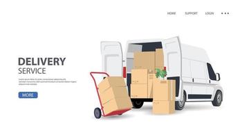 camión de reparto. paquete de entrega con furgoneta, concepto de servicio de entrega en smartphone. vector
