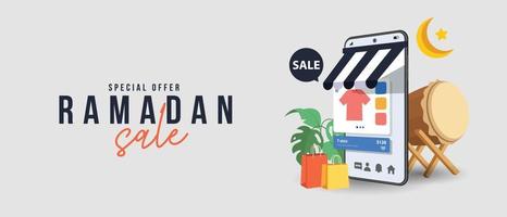 Ramadan sale, web header design with Islamic festival for banner, poster, background, flyer,illustration, brochure and sale background
