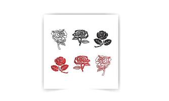 Set of three vector black silhouettes of rose flowers isolated on a white background.