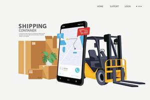 Delivery food service courier and scooter shipping with a mobile smart phone vector