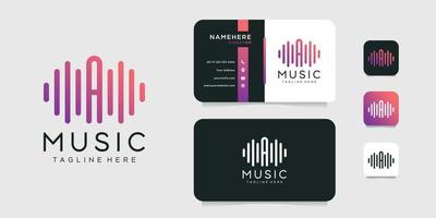 Letter a music logo and business card vector design template