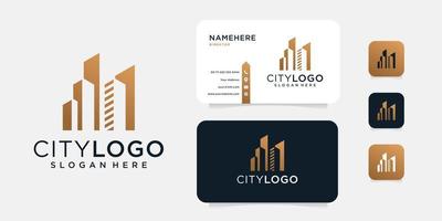 Luxury building logo design with business card template vector