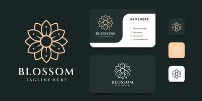 diseño de logotipo de flor de monograma femenino con plantilla de tarjeta de visita vector